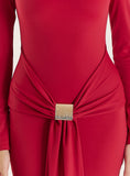 Red Jersey Hardware Waist Detail Maxi Dress