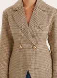 Check Print Cinched Waist Tailored Blazer
