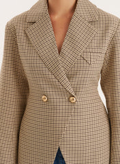 Check Print Cinched Waist Tailored Blazer