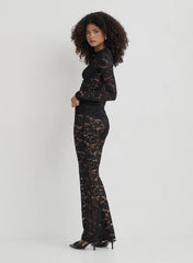 Black Lace Long Sleeve Bust Detail Top