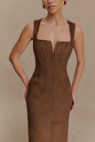 Liam Faux Suede Maxi Dress Dark Chocolate