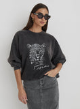 Black Acid Wash Leopard Motif Oversized Sweatshirt