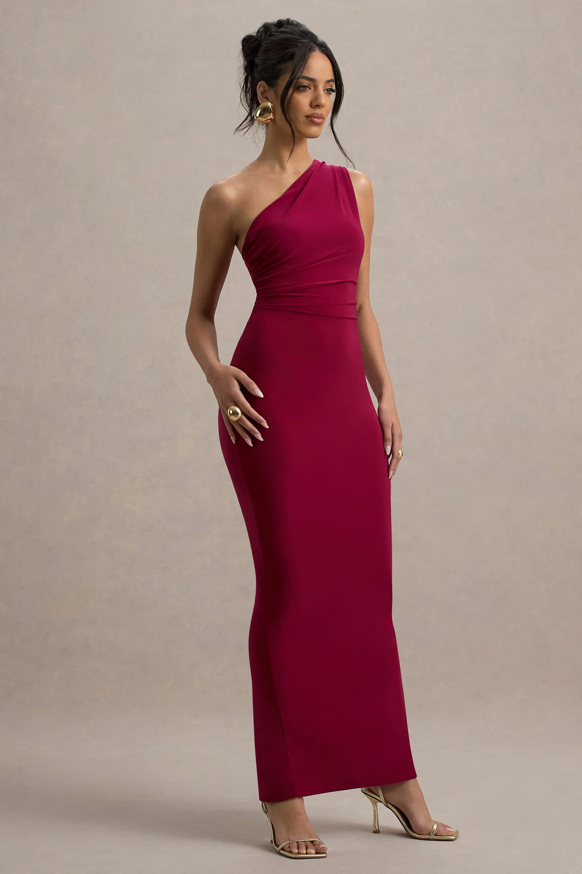 Venetia Burgundy One Shoulder Tie Back Maxi Dress