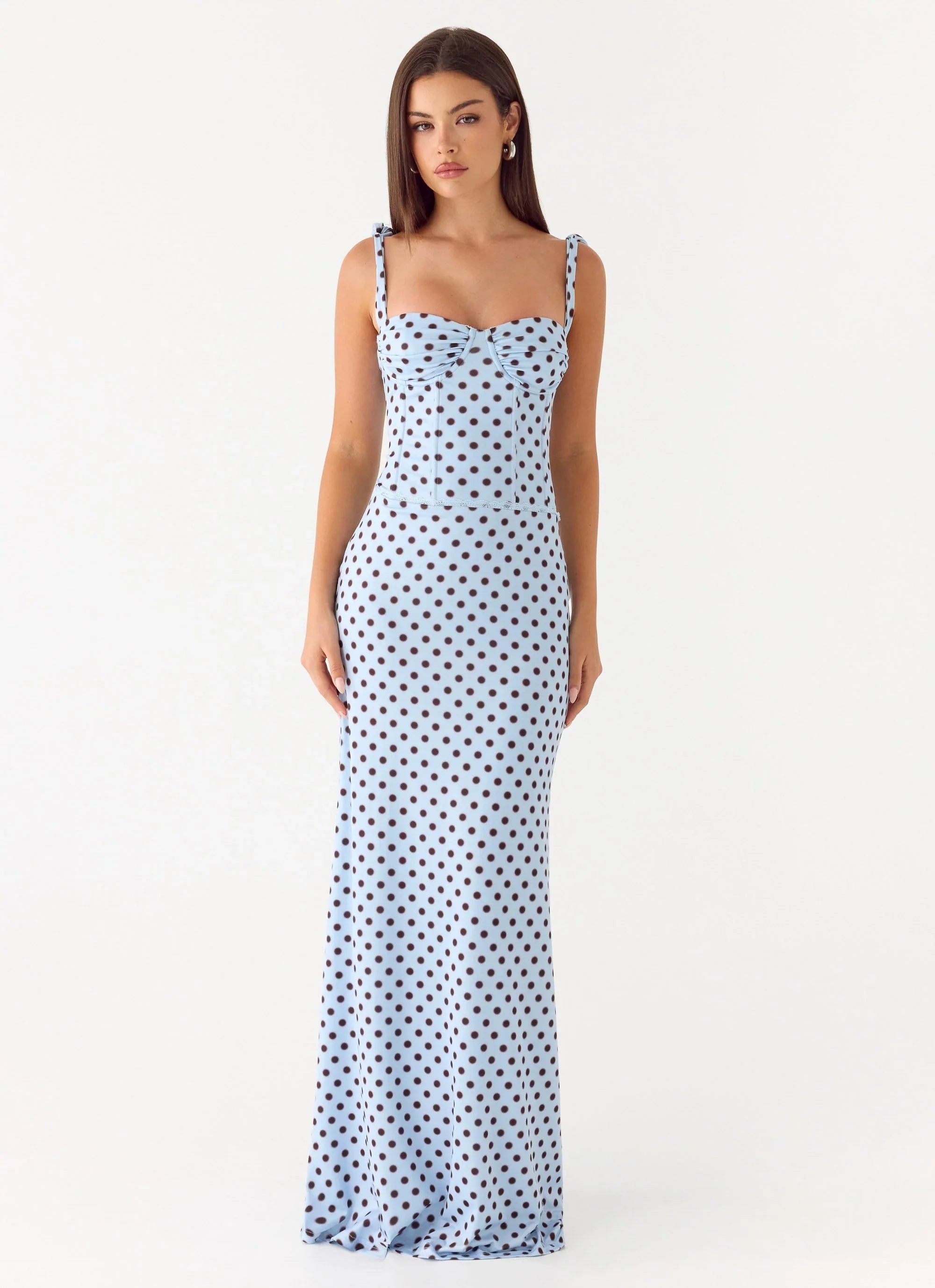 Akil Corset Maxi Dress Blue Mocha Dot