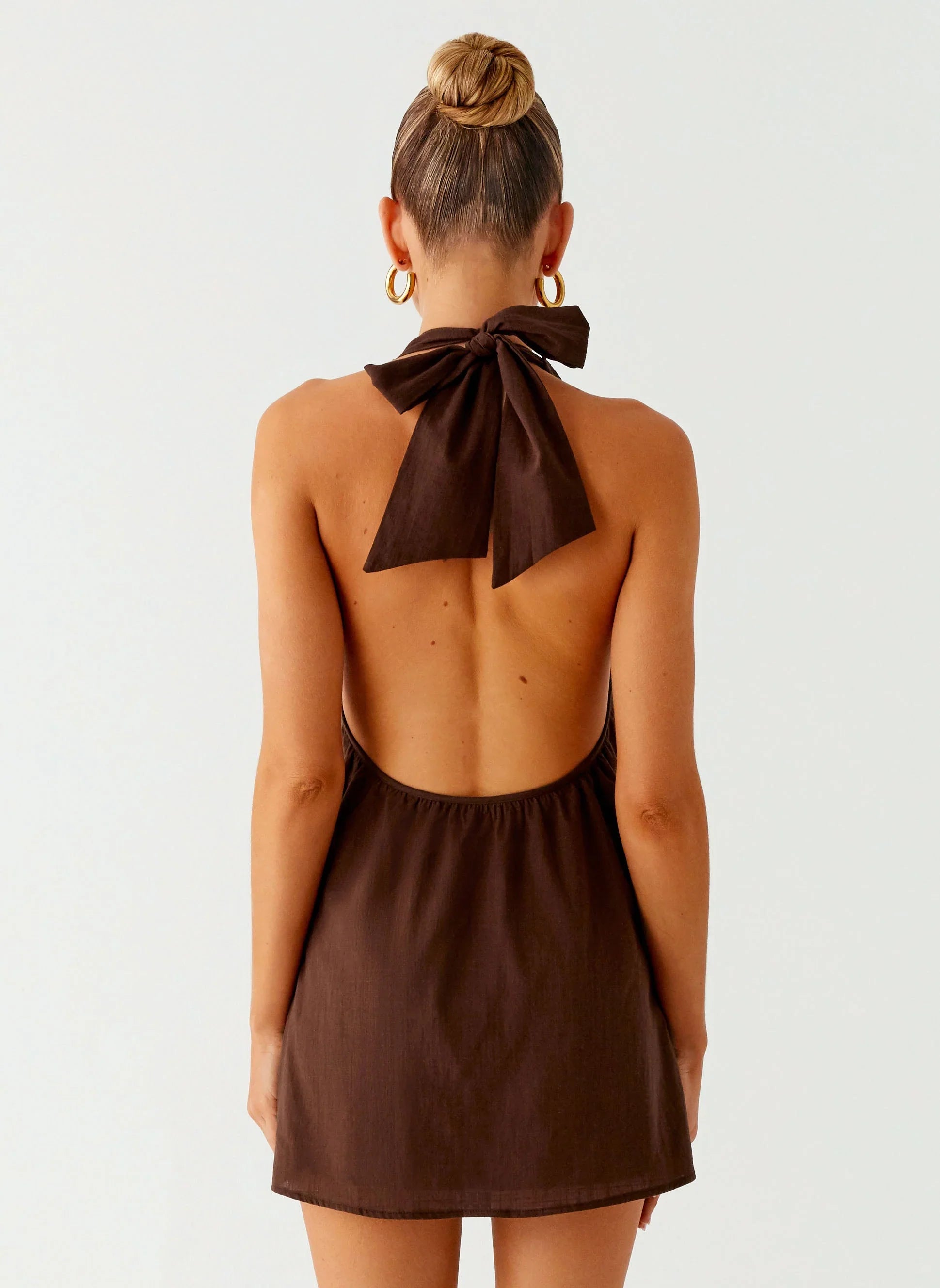 Jepsen Cotton Halter Mini Dress Chocolate