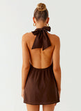 Jepsen Cotton Halter Mini Dress Chocolate