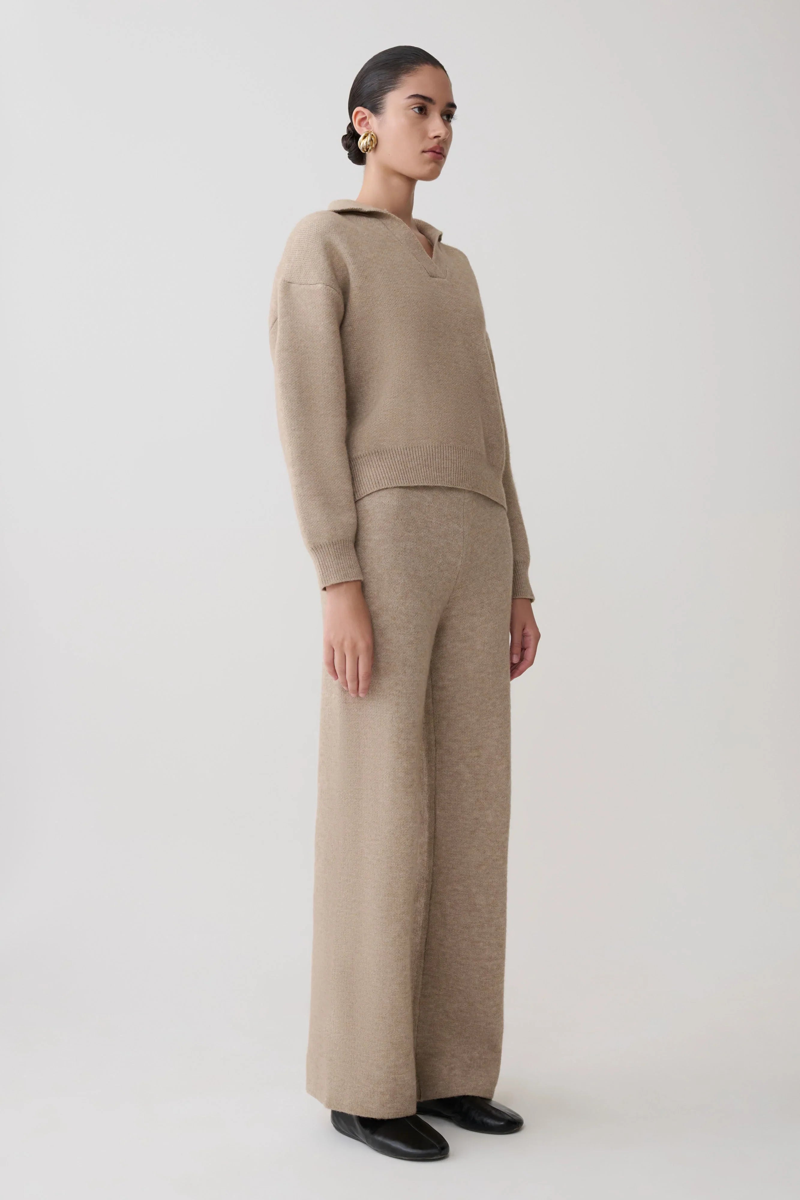 Evan Knit Wide Leg Pants Beige Marle