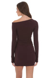 Off Shoulder Henley Dress in Brown