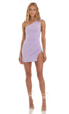 Ruched One Shoulder Mini Dress in Purple