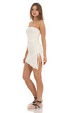 Satin Strapless Ruched Dress in White