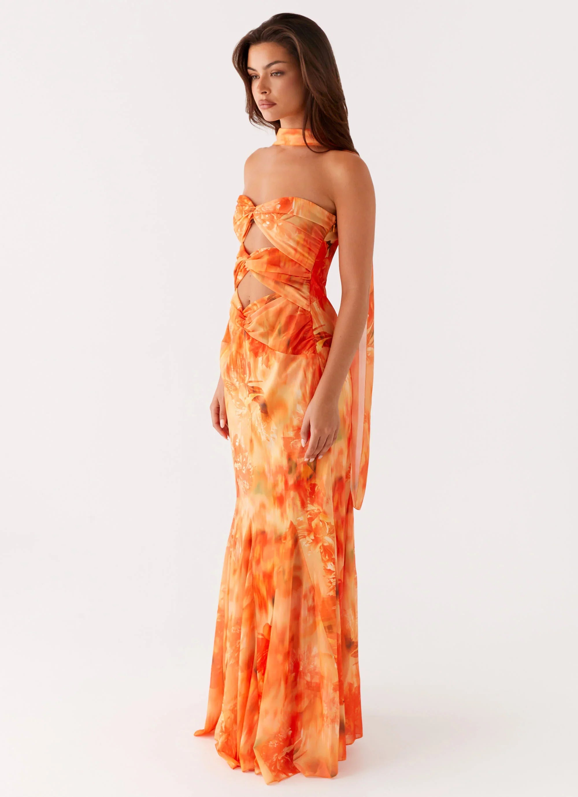 Melrose Satin Chiffon Maxi Dress Sunset Floral