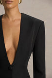 Rosalina Black Extreme Plunge Neck Tailored Blazer