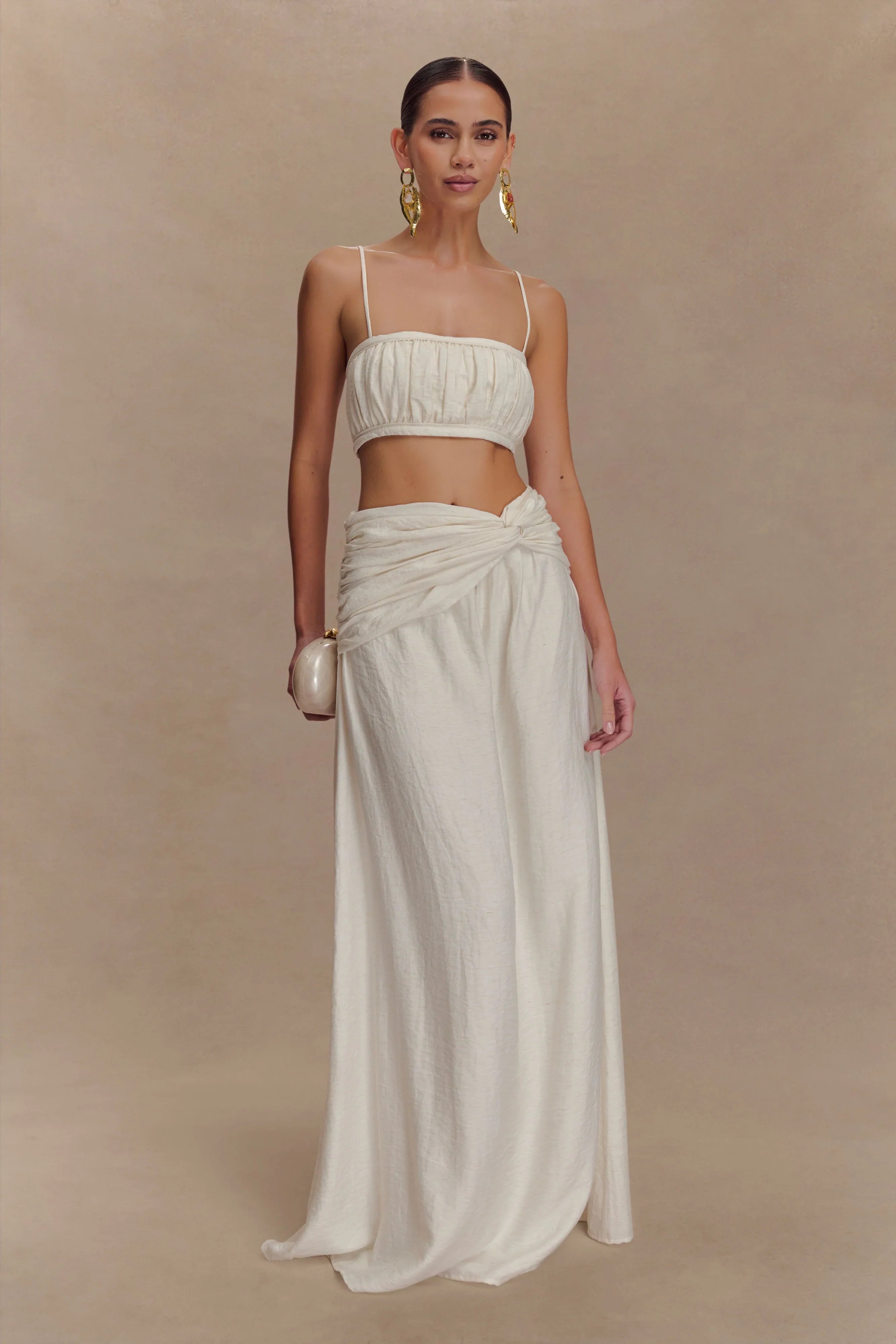 Scottie Shirred Linen Bandeau Oat Marle