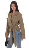 Belted Short Trench Coat in Khaki