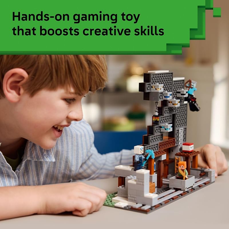 LEGO Minecraft the Pickaxe Mine Kids Toy Building Set for Boys and Girls Minecraft Toy for Gaming Fans 8 Includes Alex Miner and Stray Spider Jockey Minifigure Birthday Gift Idea 21277