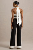 Caterina Black White Halter Neck Wide Leg Jumpsuit