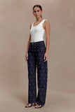 Alima Mid Rise Stud Denim Jeans Washed Indigo Blue