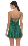 Satin V Drop Waist Dress in Green