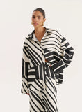 Black And White Abstract Print Satin Shirt