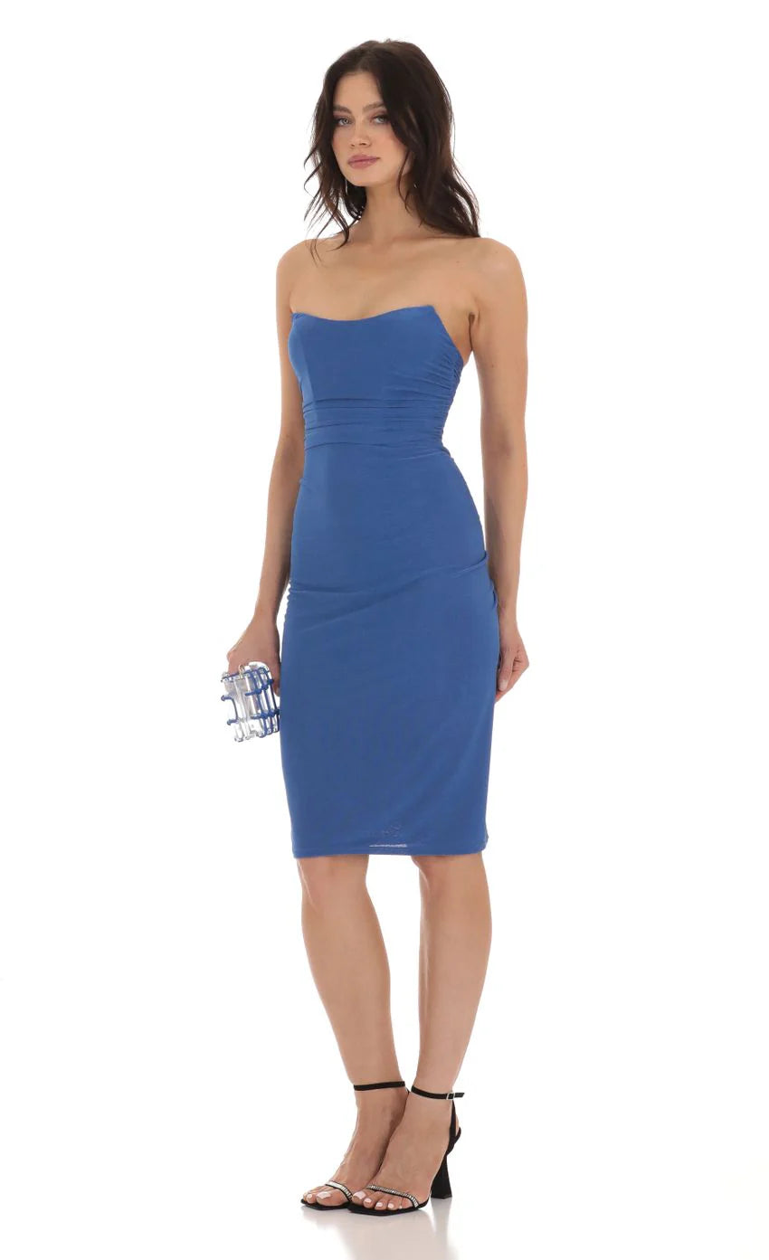 Corset Strapless Dress in Blue