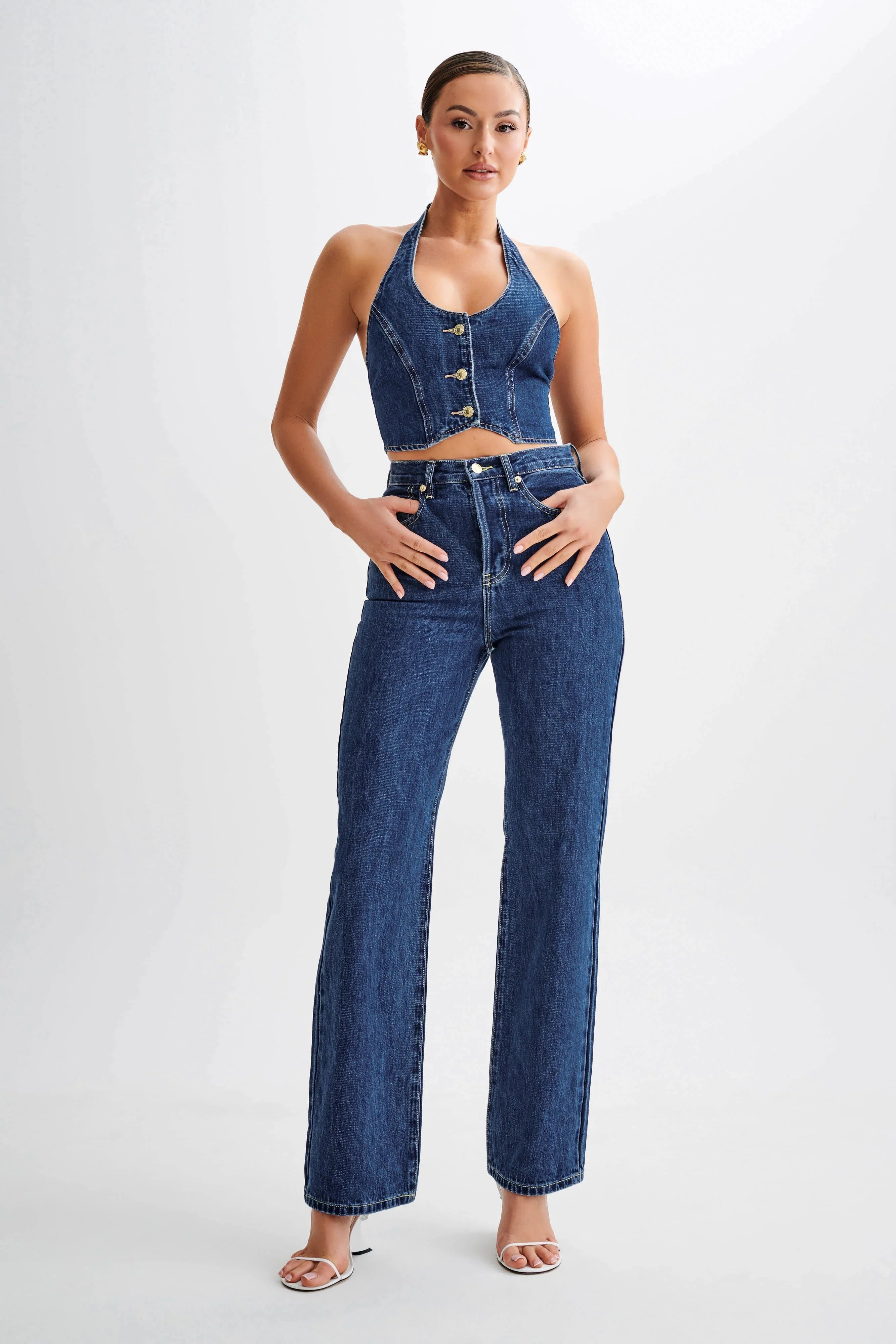 Janine High Waisted Straight Leg Jeans Dark Blue