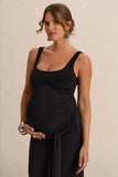 Felise Black Scoop Neck Maternity Maxi Dress With Gathered Detailing