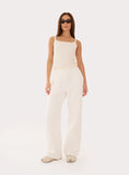 Cream Ribbed Branded Cotton Vest Top