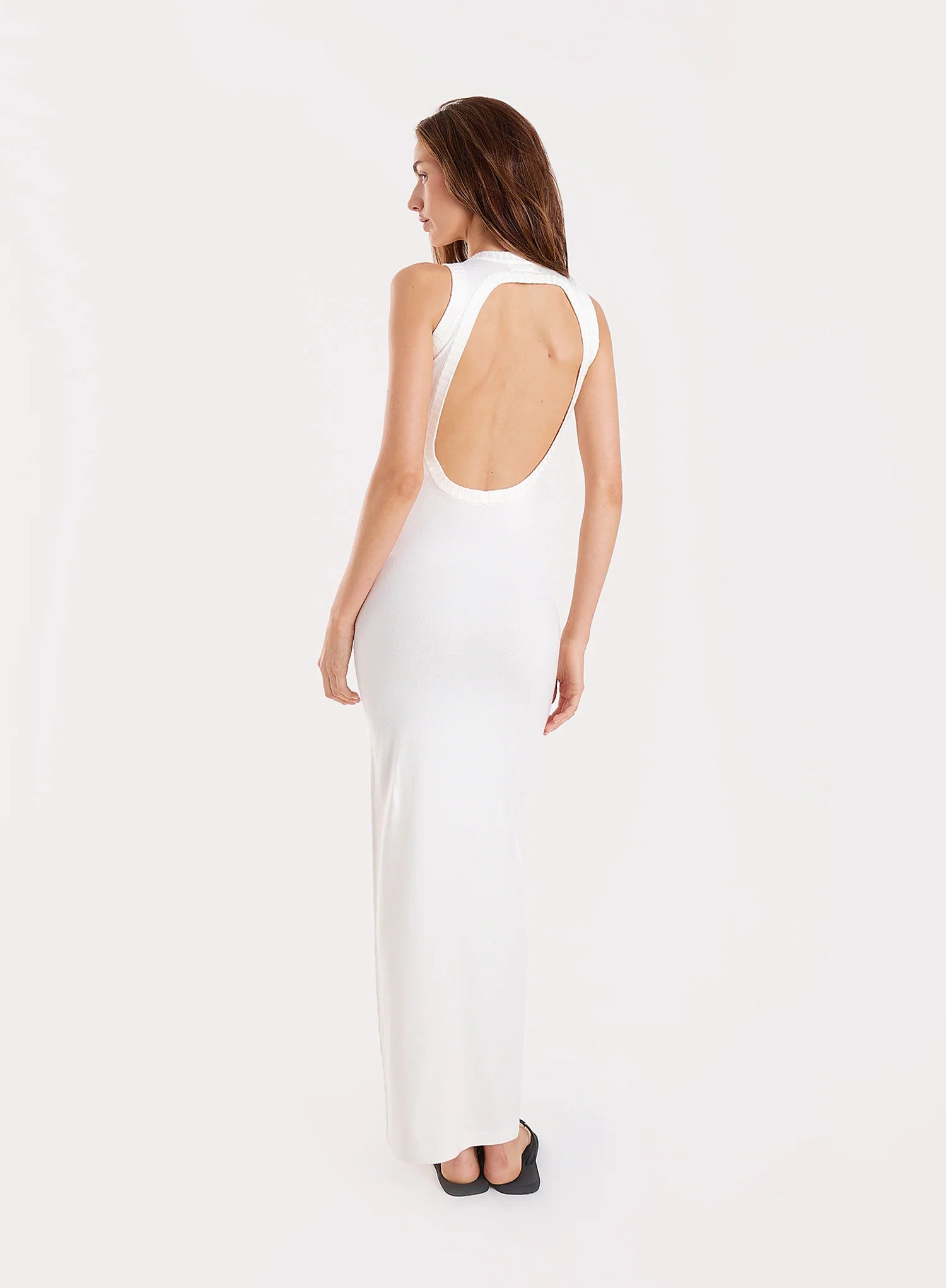 Cream Knitted Open Back Maxi Dress