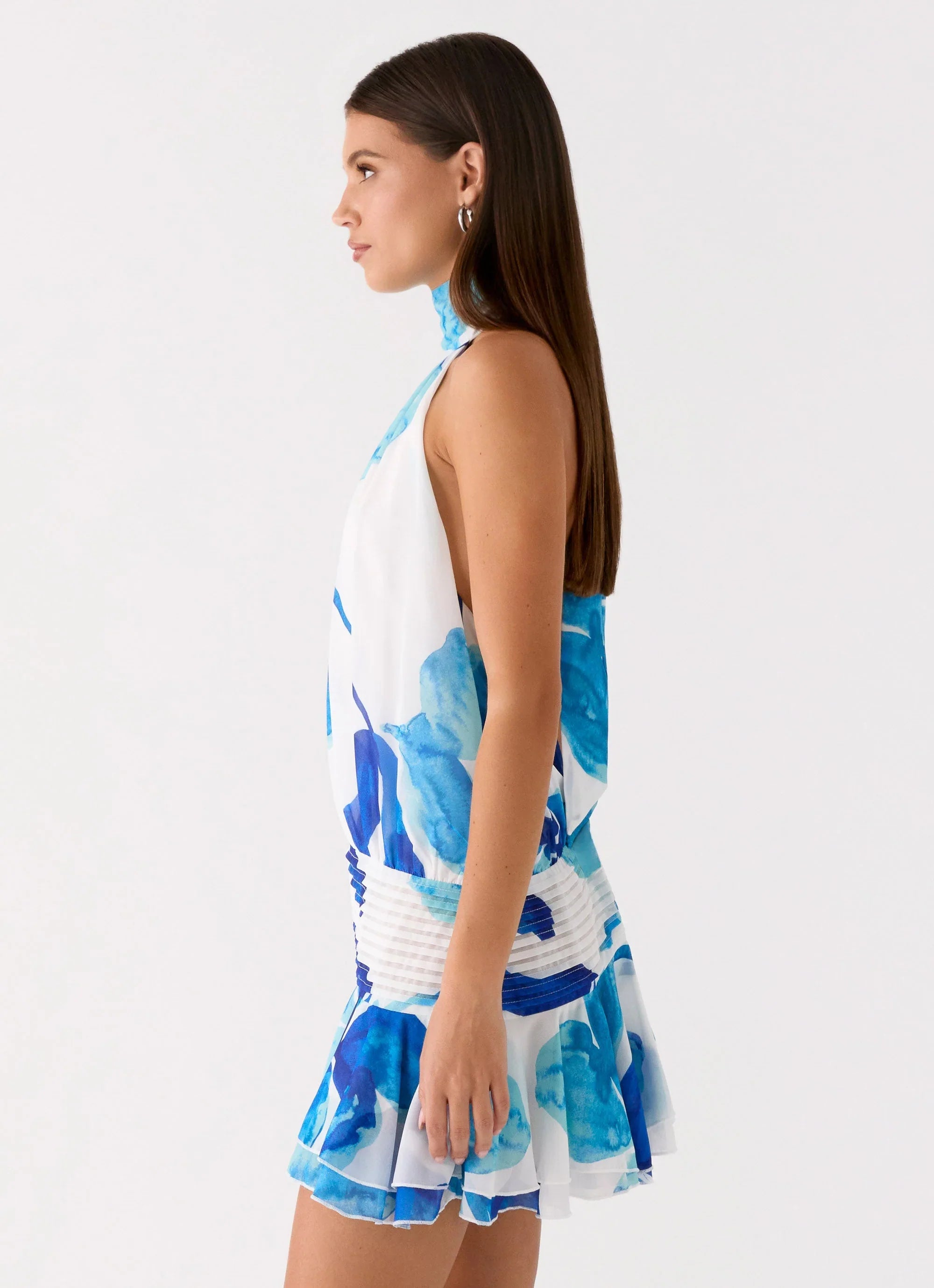 Willow Chiffon Mini Dress Cerulean Bloom