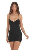 Mesh Rhinestone Open Back Dress in Black