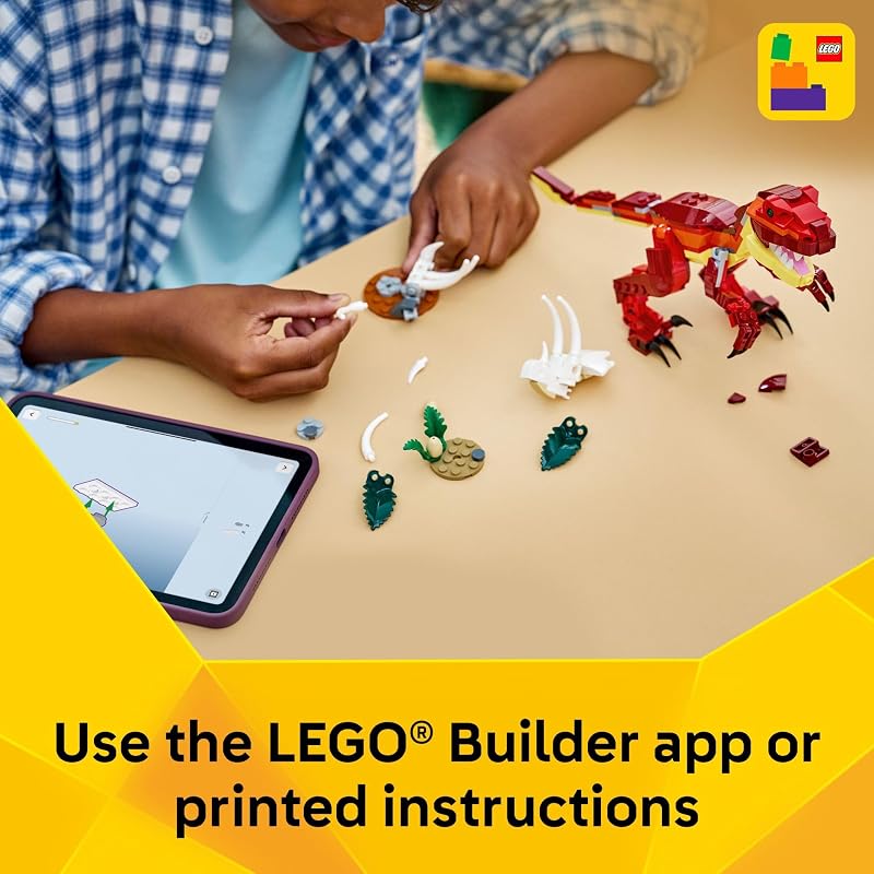 LEGO Creator 3 in 1 Fierce Dinosaur Building Toy for Boys Girls Ages 8 Gift for Birthdays Kids Build 1 of 3 Prehistoric Animal Figures 31379
