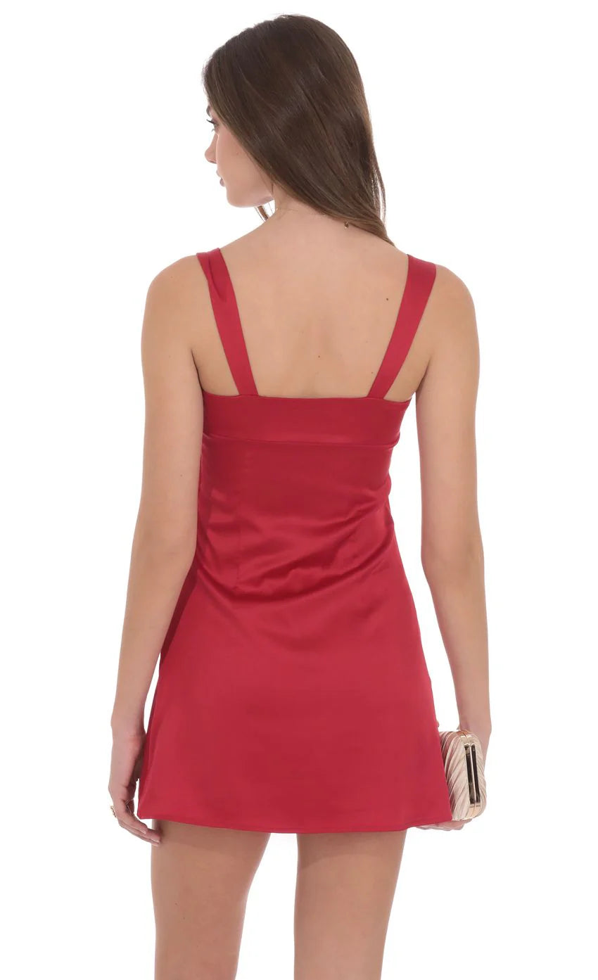 Satin Shift Dress in Red