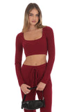 Cropped Ribbed Top in Maroon