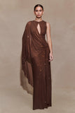 Bakari Diamante Cape Maxi Dress Chocolate
