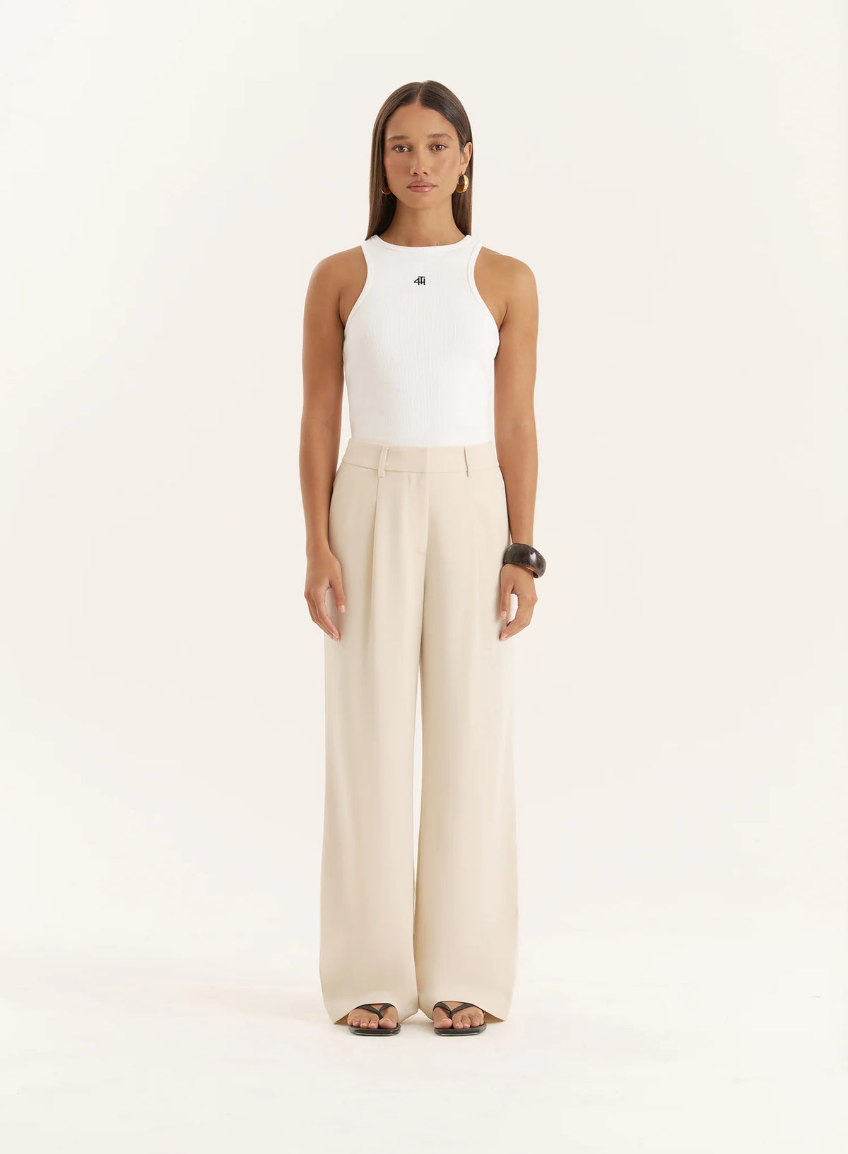 Cream Tailored Wide Leg Trousers