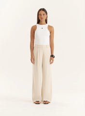 Cream Tailored Wide Leg Trousers