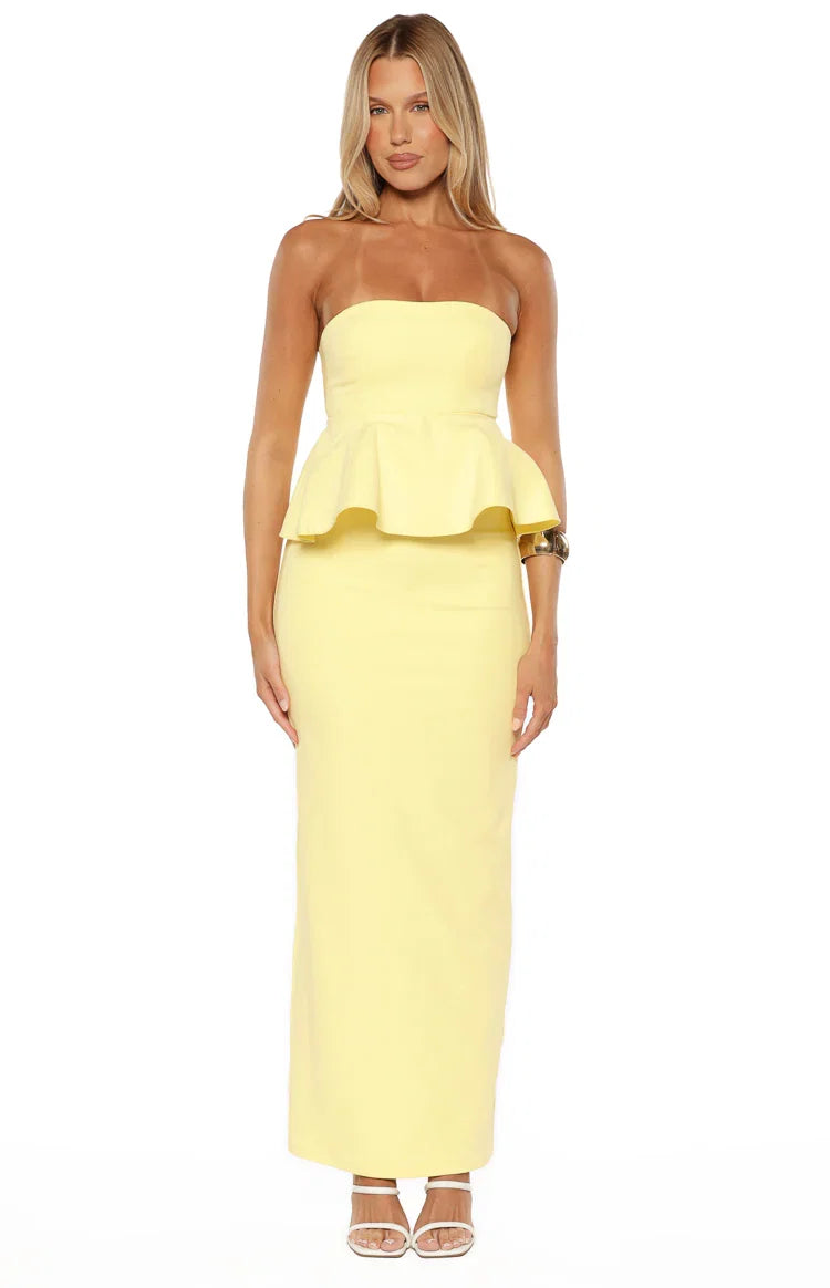 Olina Yellow Crepe Maxi Skirt