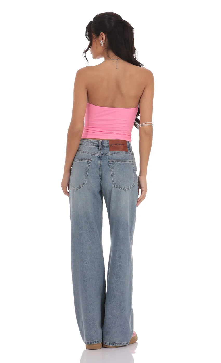 High Rise Wide Leg Jeans in Faded Denim