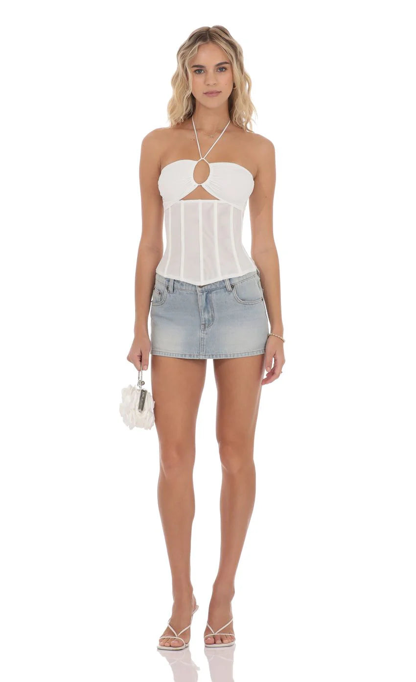 Mesh Corset Cutout Top in White