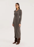 Charcoal Collared Button Down Knitted Dress