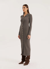 Charcoal Collared Button Down Knitted Dress