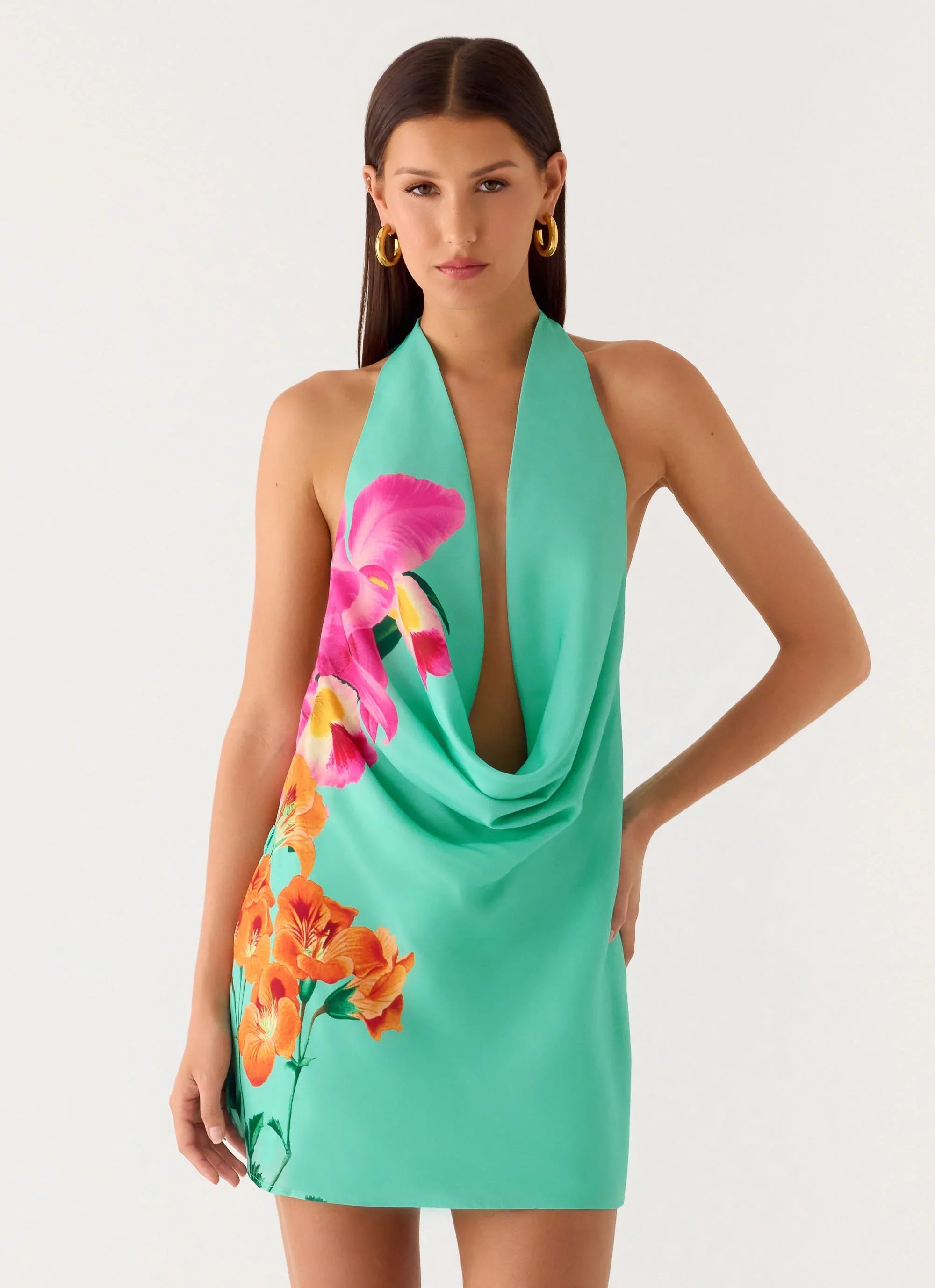 Halia Cowl Mini Dress Jungle Bloom