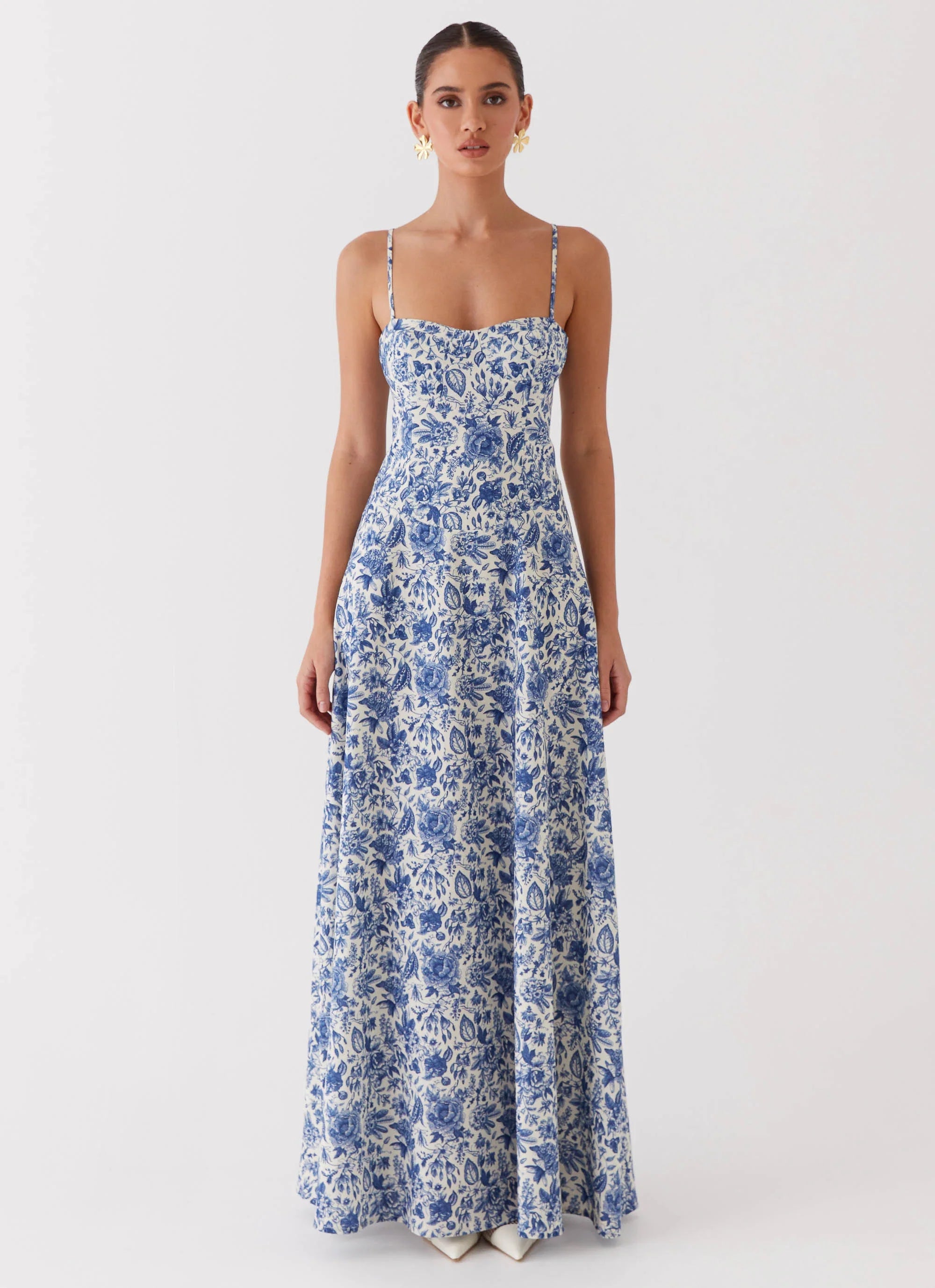 Angelina Linen Maxi Dress Blue Paisley