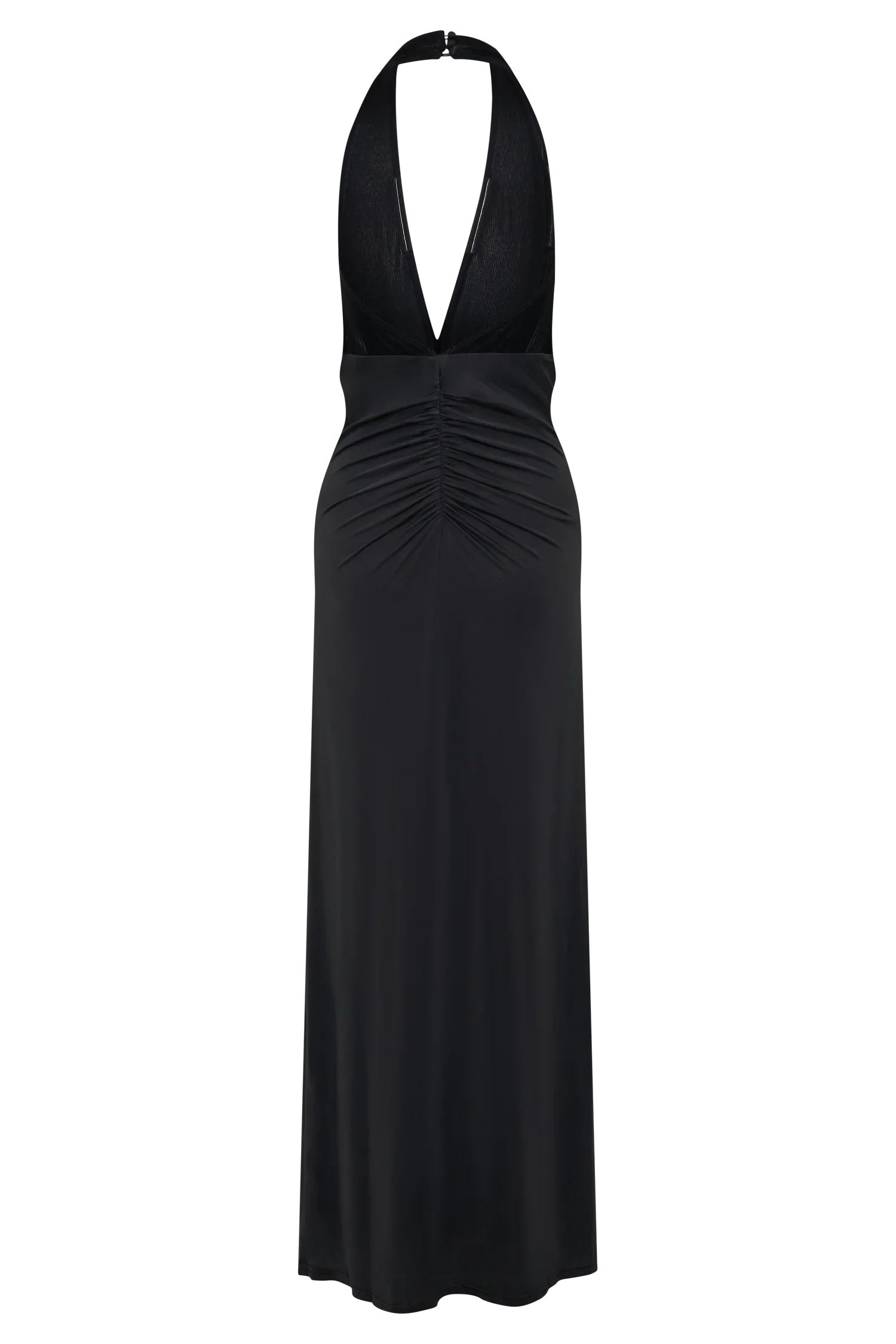 Lien Mesh Velvet Plunge Midi Dress Black