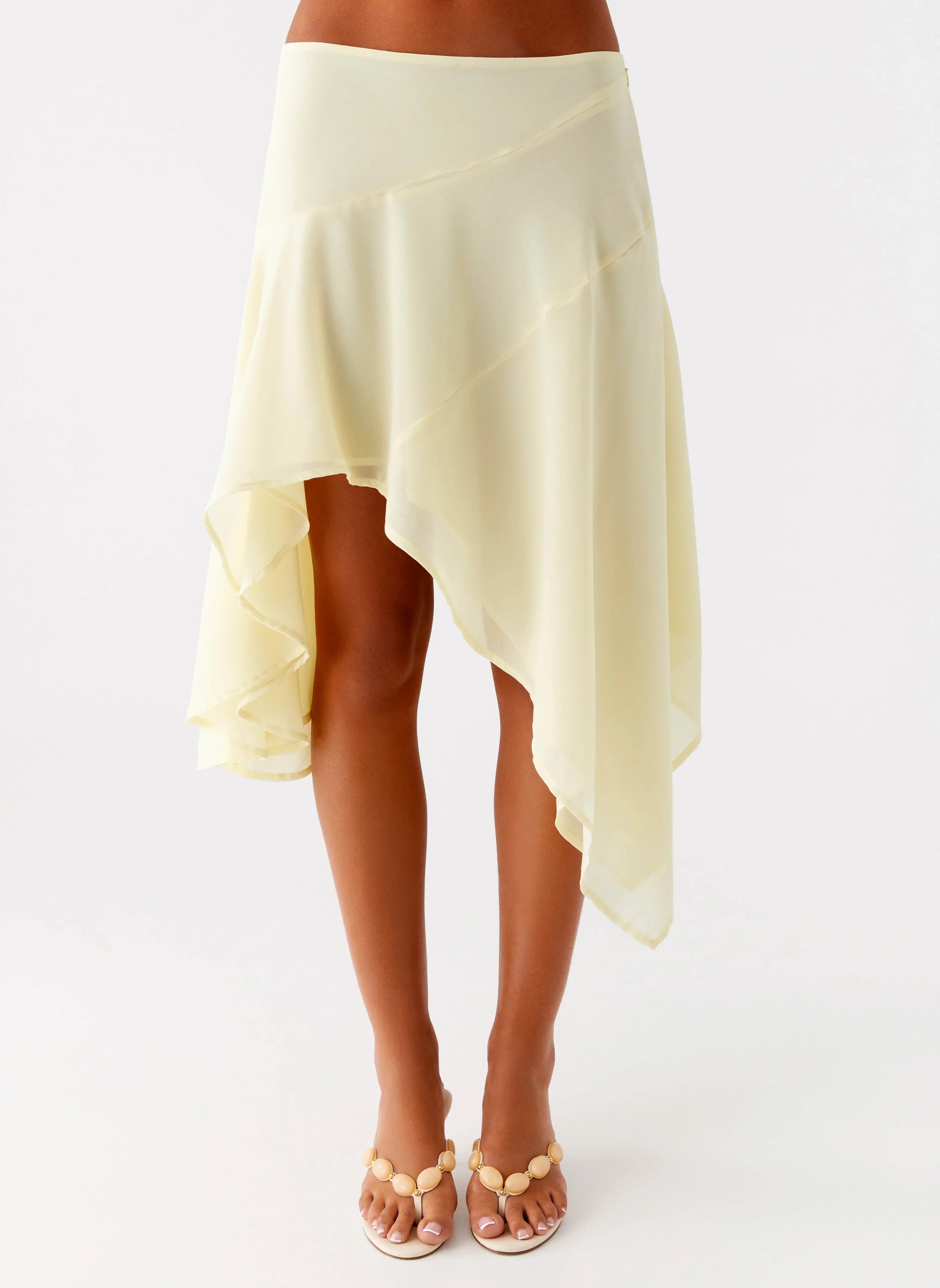 Kia Low Rise Asymmetrical Midi Skirt Yellow