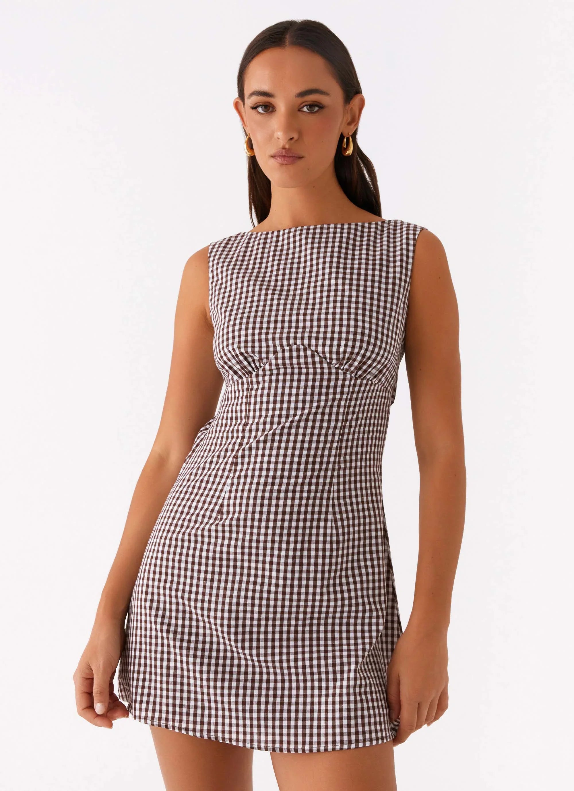 Lotus Tie Back Mini Dress Chocolate Gingham