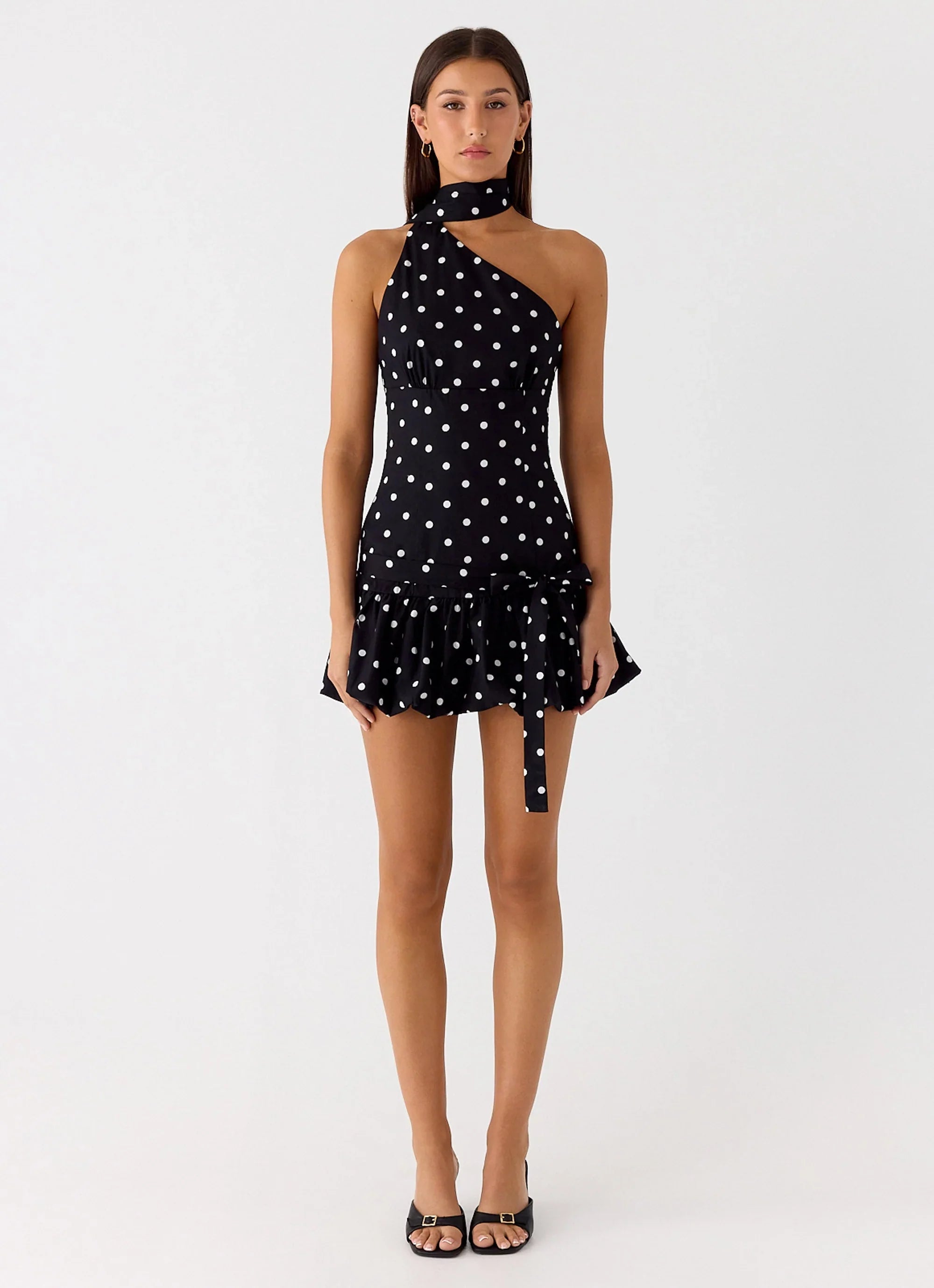 Belina Scarf Mini Dress Black Polkadot