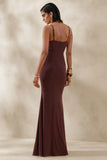 Iridessa Brown Plunge Neck Maxi Dress