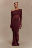 Kaitlin One Shoulder Slinky And Mesh Maxi Dress Burgundy
