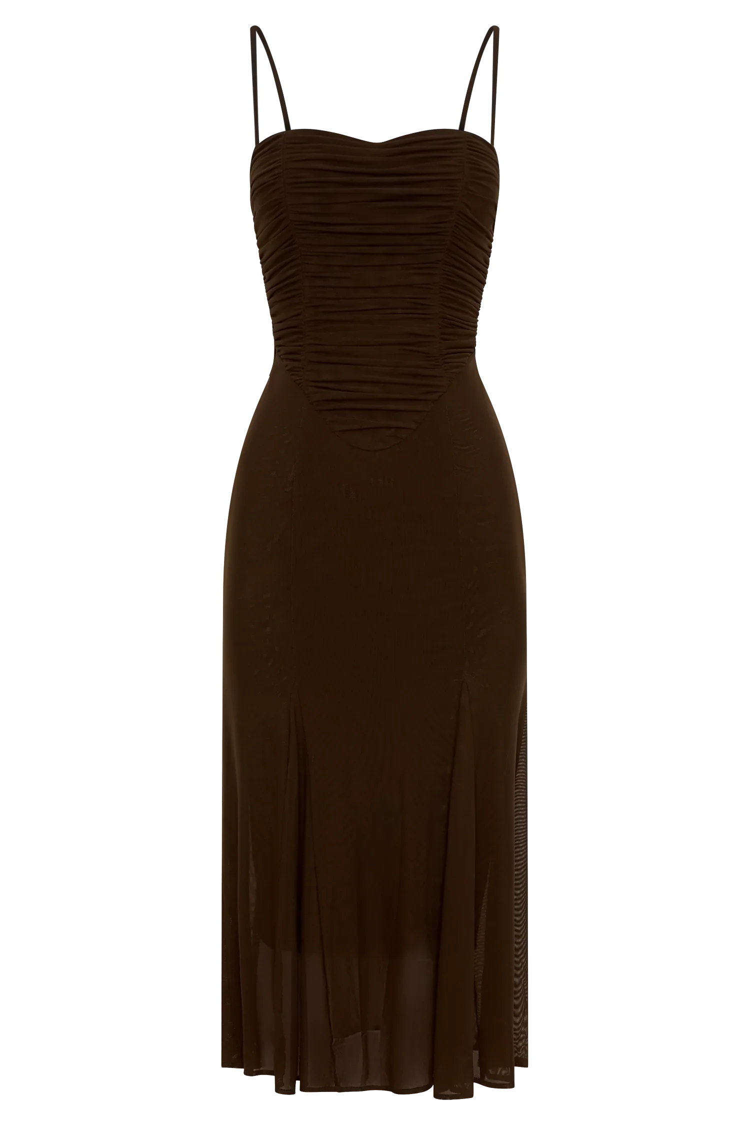 Willa Gathered Mesh Midi Dress Chocolate